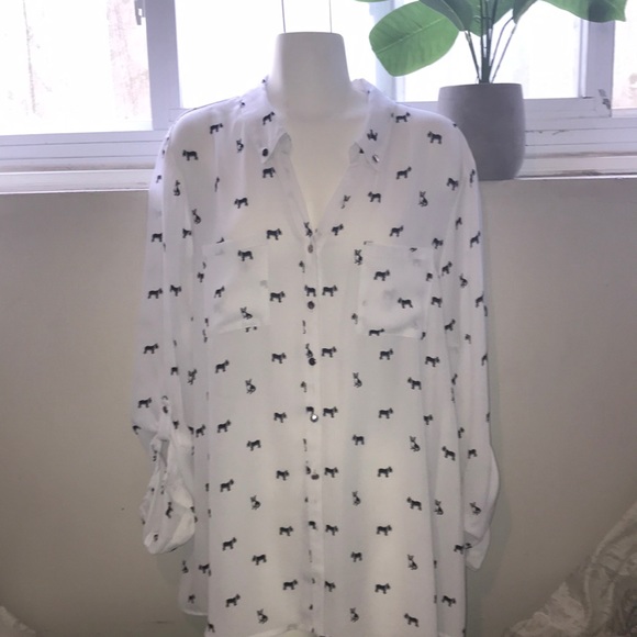 Reitmans Tops - Beautiful white blouse with bulldog prints on it